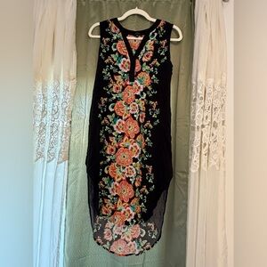 Cupio Sleeveless High Low Floral Shift Dress Size M Beachy Sheer Swimsuit Cover